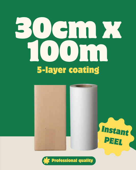 Premium 5-Layer Coated DTF Film – Instant Peel – 30cm x 100m