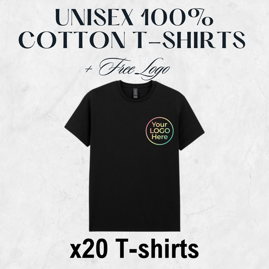 Business Starter Pack | 20 Printed T-Shirts | Front Logo Included