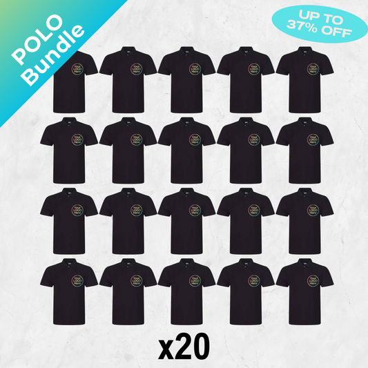 Business Starter Pack | 20 Printed Polo Shirts | Front or Back Logo Included