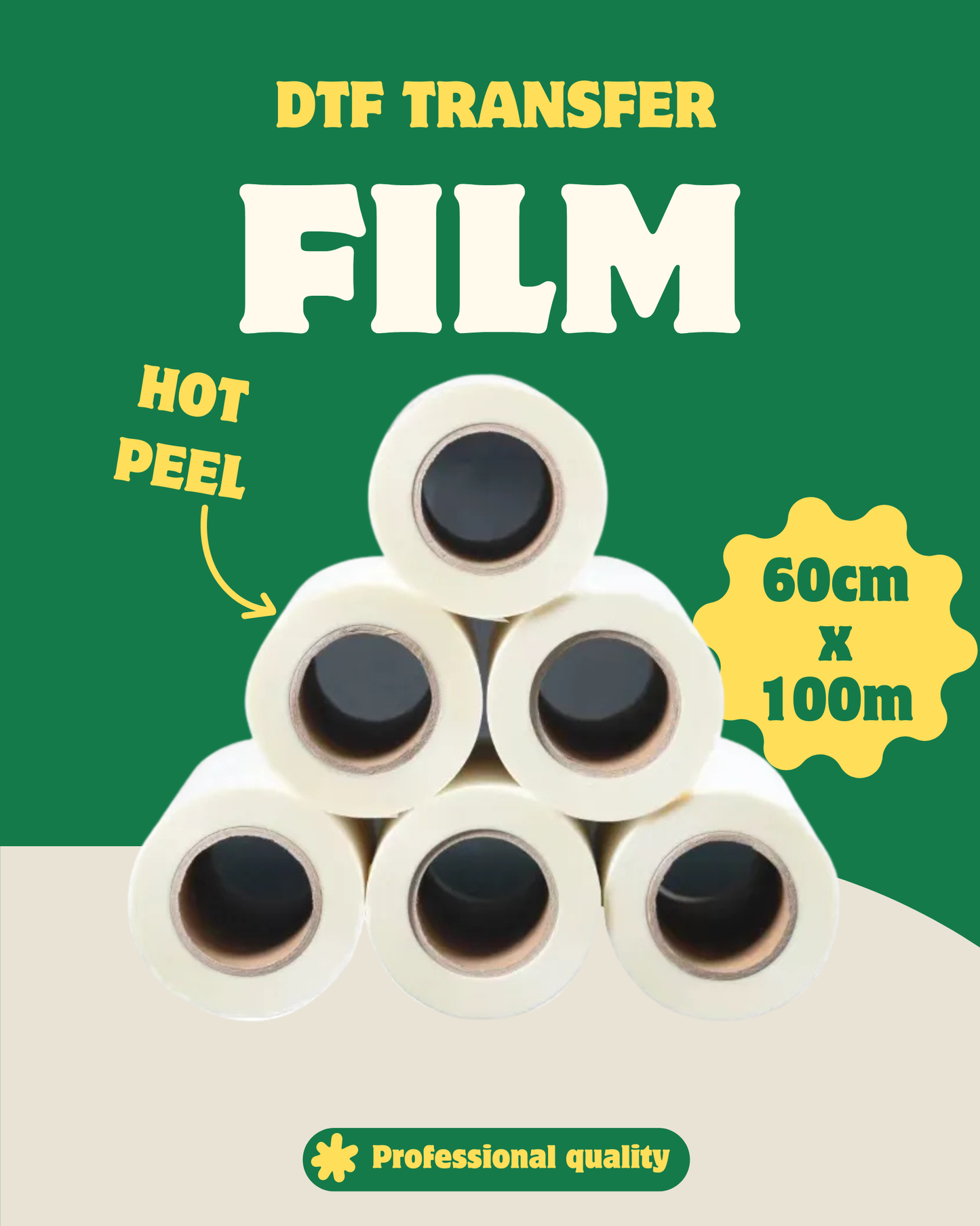 Premium 5-Layer Coated DTF Film – Instant Peel – 60cm x 100m
